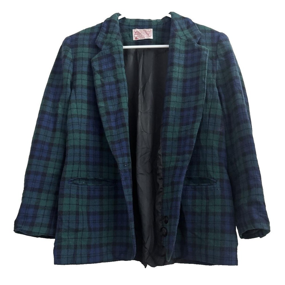 Vintage Pendleton Blackwatch Plaid Wool Blazer Women Petite 8 USA